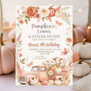 Invitation Boho Floral Animaux de Ferme Citrouille Feuilles A