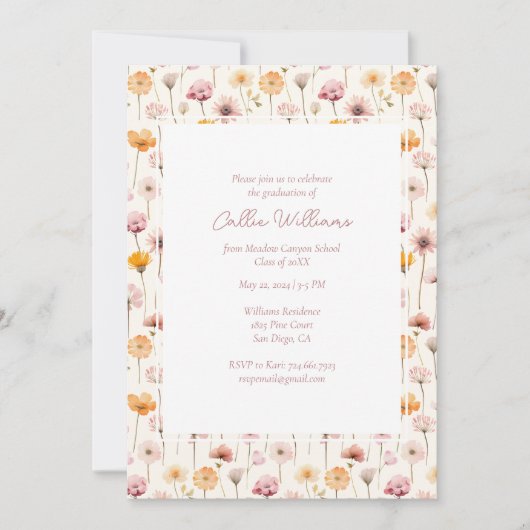 Invitation Boho Floral Aquarelle Fleur sauvage Graduation (Devant)