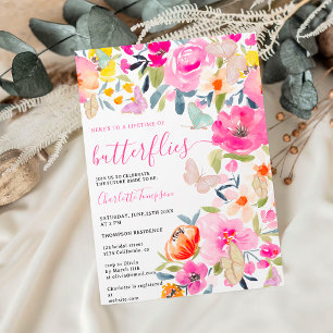 Invitation Boho floral aquarelle papillons nuptiale douche