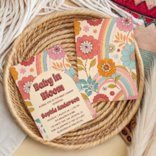 Invitation Boho Floral Arc-en-Ciel Bébé en Fleur Baby Shower