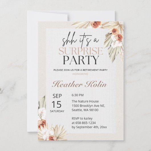 Invitation Boho Floral Atch Photo Retirement Card Modèle (Devant)