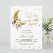 Invitation Boho Floral au-dessus de la lune Baby shower Invit (Debout devant)