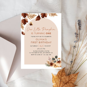 Invitation Boho Floral Automne Citrouille 1er anniversaire In