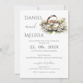 Invitation Boho Floral avec alliance de Mariage  (Devant)