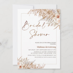 Invitation Boho Floral avec Fête des mariées de cadre Pampas