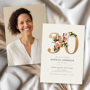 Invitation Boho Floral avec photo 30e anniversaire