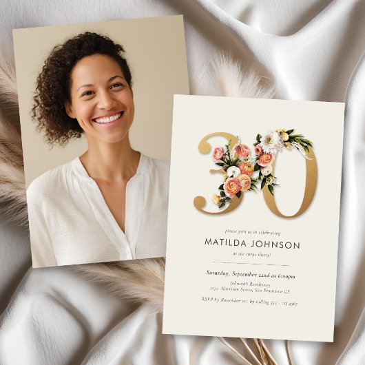 Invitation Boho Floral avec photo 30e anniversaire