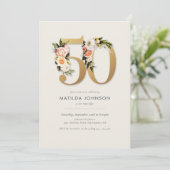 Invitation Boho Floral avec photo 50e anniversaire (Debout devant)