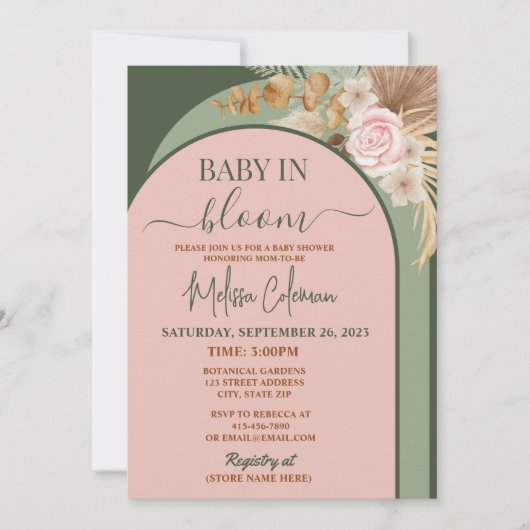 Invitation Boho Floral Baby In Bloom Baby Shower (Devant)