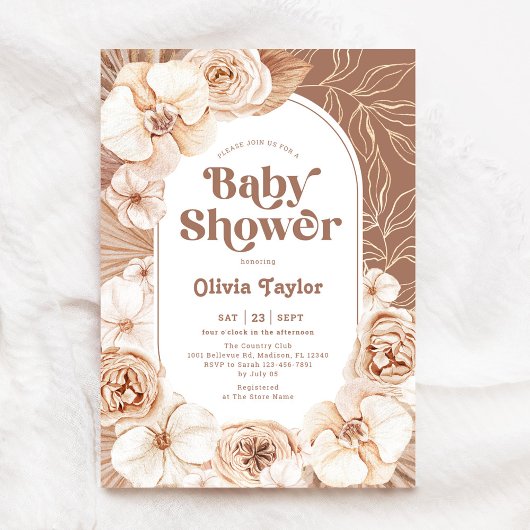 Invitation Boho Floral Baby shower Mocha