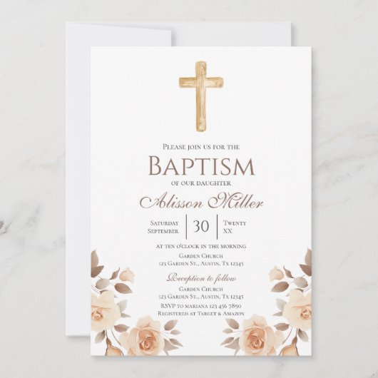 Invitation Boho Floral Baptism (Devant)