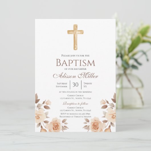 Invitation Boho Floral Baptism (Debout devant)