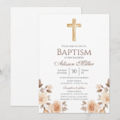 Invitation Boho Floral Baptism (Devant / Derrière)