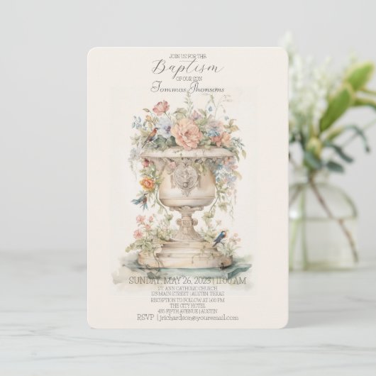 Invitation Boho Floral Baptism (Debout devant)