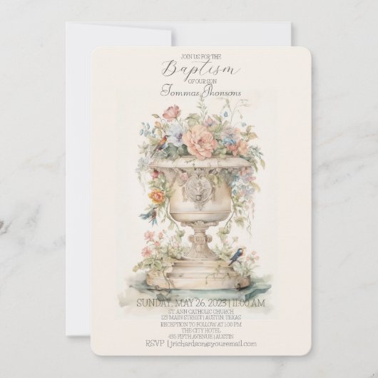 Invitation Boho Floral Baptism (Devant)