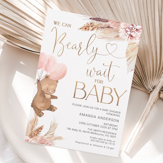 Invitation Boho Floral Bearly Wait for Baby Baby shower