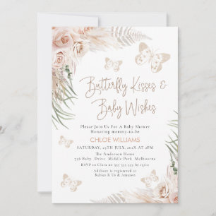 Invitation Boho Floral Beige Butterfly Baby shower Baisers