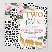 Invitation Boho Floral Black Print Safari Deux Wild Birthday (Devant / Derrière)