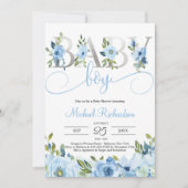 Invitation Boho floral bleu et huile d'argent (Devant)
