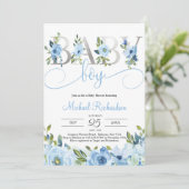 Invitation Boho floral bleu et huile d'argent (Debout devant)