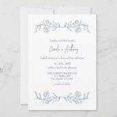 Invitation Boho floral bleu Haut Mariage frontalier (Devant)
