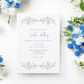 Invitation Boho floral bleu Haut Mariage frontalier