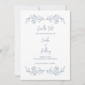 Invitation Boho floral bleu Haut Mariage frontalier (Devant)