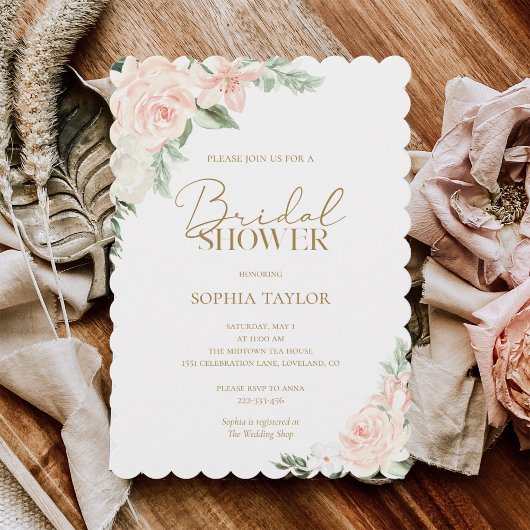 Invitation Boho Floral Blush Fête des mariées rose