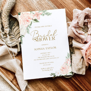 Invitation Boho Floral Blush Rose Sage Fête des mariées verte