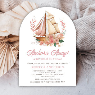 Invitation Boho Floral Boat Nautical Girl Arch Baby shower