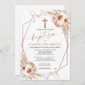 Invitation Boho Floral Bohème et Pampas Grass Baptême (Devant / Derrière)