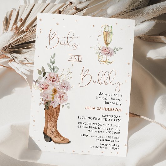 Invitation Boho Floral Boot Boot et Brunch Fête des mariées
