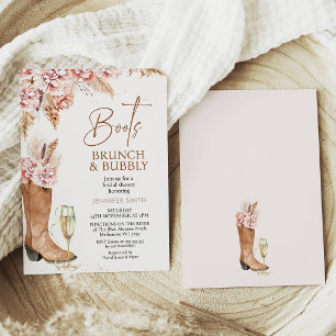 Invitation Boho Floral Boots Brunch Bubbly Fête des mariées