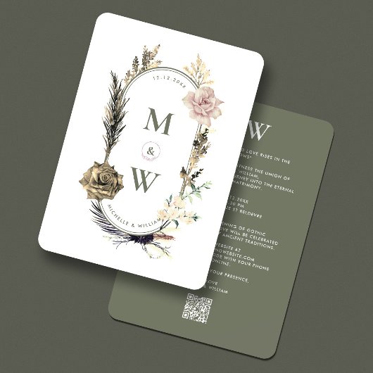 Invitation Boho Floral Botanique Mariage Sage Green Élégant