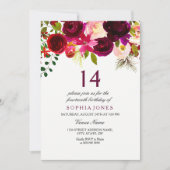 Invitation Boho Floral Bourgogne 14ème anniversaire Invitatio (Devant)