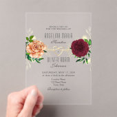 Invitation Boho Floral Bourgogne Acrylique Mariage (In situ (ordinateur de poche))