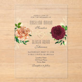 Invitation Boho Floral Bourgogne Acrylique Mariage (Recto)