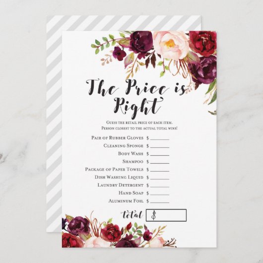 Invitation Boho Floral Bourgogne Fête des mariées Jeu 5x7 (Devant / Derrière)