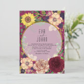 Invitation Boho Floral Bourgogne rose Mariage (Debout devant)