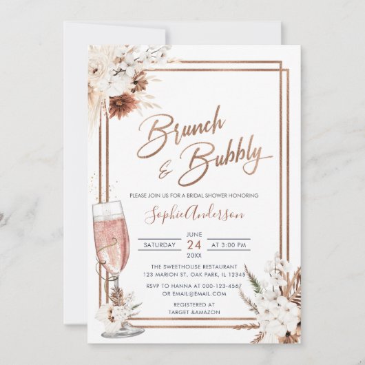 Invitation Boho Floral Brunch & Bubbly Fête des mariées (Devant)