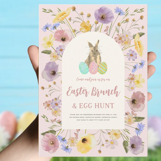 Invitation Boho Floral Brunch de Pâques et chasse aux oeufs