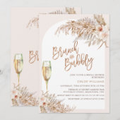 Invitation Boho Floral Brunch Fête des mariées Bubbly (Devant / Derrière)