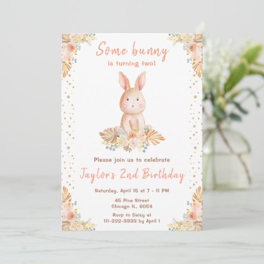 Invitation Boho Floral Bunny Anniversaire (Debout devant)