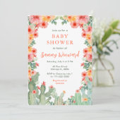 Invitation Boho Floral Cactus Baby Shower (Debout devant)