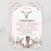 Invitation Boho Floral Cactus Premier Rodéo 1er Anniversaire (Devant / Derrière)