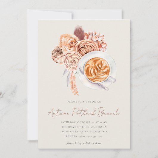 Invitation Boho Floral Café Potluck Brunch (Devant)