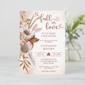 Invitation Boho Floral Chute en Amour Baby shower (Debout devant)