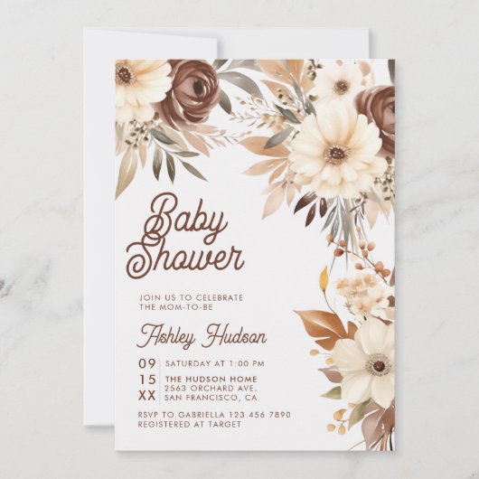 Invitation Boho Floral Chute en Amour Baby shower (Devant)