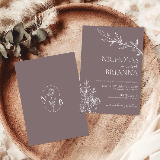 Invitation Boho Floral Cinnamon moderne Mariage d'ardoise