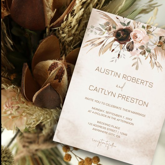 Invitation Boho Floral Citrouille Chute en Amour Mariage